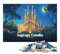 Puzzle carré créatif de 1000 pièces représentant la Sagrada Familia de Barcelone de Nuit, en Bois, pour Adultes (75 x 50 cm). Jeu éducatif.