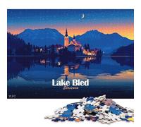 Puzzle carré créatif de 1000 pièces représentant Le lac de Bled en Slovénie la Nuit, en Bois, pour Adultes. Jeu Stimulant. 1000 pièces (75 x 50 cm).
