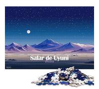 Puzzle carré créatif de 1000 pièces représentant Le Salar d'Uyuni, en Bolivie, la Nuit. Idéal pour Les Adultes. Jeu de Puzzle Anti-Stress et Cadeau de Noël Unique (75 x 50 cm).