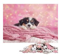 Puzzle carré créatif de 1000 pièces représentant Un Adorable Chiot sur Une Couverture Rose (38 x 26 cm). Jeu éducatif en Papier.