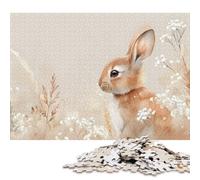 Puzzle carré créatif de 1000 pièces représentant Un Adorable Lapin dans des Fleurs, idéal pour Les Adultes, Jeu Anti-Stress et Cadeau de Noël Unique (75 x 50 cm).