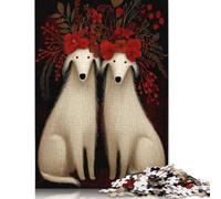 Puzzle carré créatif de 1000 pièces représentant Un Duo de Chiens et de Fleurs, en Bois, pour Adultes et Jeu Stimulant (75 x 50 cm).