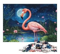 Puzzle carré créatif de 1000 pièces représentant Un Flamant Rose au Clair de Lune, Un Paysage Nocturne Serein, pour Adultes. Jeu de Puzzle en Bois, 1000 pièces (75 x 50 cm).