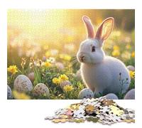 Puzzle carré créatif de 1000 pièces représentant Un Lapin de Pâques dans Un Champ de Fleurs, en Bois, pour Adultes. Jeu Stimulant. 1000 pièces (75 x 50 cm).