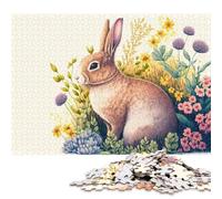 Puzzle carré créatif de 1000 pièces représentant Un Lapin de Pâques et des Fleurs, idéal pour Les Adultes. Jeu de Puzzle Anti-Stress et Cadeau de Noël Unique (75 x 50 cm).