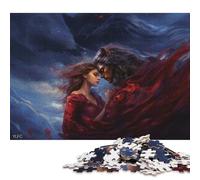 Puzzle carré créatif de 1000 pièces représentant Un Loup et Une Femme enlacés, idéal pour Les Adultes, Jeu Anti-Stress et Cadeau de Noël Unique (75 x 50 cm).