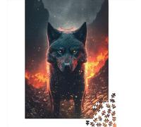 Puzzle carré créatif de 1000 pièces représentant Un Loup Noir Sauvage, en Bois, pour Adultes. Jeu éducatif. 1000 pièces (75 x 50 cm).