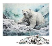 Puzzle carré créatif de 1000 pièces représentant Un Ours Polaire Blanc sur Un Glacier, en Bois, pour Adultes et Jouets éducatifs (75 x 50 cm).