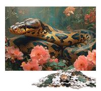 Puzzle carré créatif de 1000 pièces représentant Un Serpent dans des Fleurs Roses, idéal pour Les Adultes. Jeu de Puzzle Anti-Stress et Cadeau de Noël Unique (75 x 50 cm).