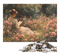 Puzzle carré créatif de 1000 pièces représentant Une Femme lisant dans Une roseraie, idéal pour Les Adultes, Jeu Anti-Stress et Cadeau de Noël Original (75 x 50 cm).