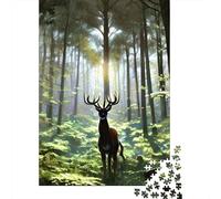 Puzzle carré créatif de 1000 pièces sur Le thème de la forêt enchantée avec des Cerfs, idéal pour Adultes. Jeu de Puzzle Anti-Stress et Cadeau de Noël Original. 38 x 26 cm / 1000 pièces
