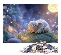 Puzzle carré créatif de 300 pièces représentant de Mignons Moutons rêvant au Clair de Lune, en Bois, pour Adultes. Jeu éducatif. 300 pièces (40 x 28 cm).