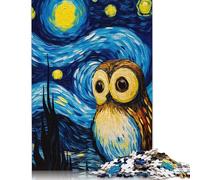Puzzle carré créatif de 500 pièces « Le Hibou de la Nuit étoilée » pour Adultes, Jeu Stimulant en Bois (52 x 38 cm).