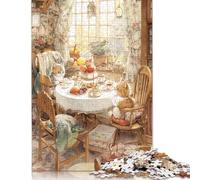 Puzzle carré créatif de 500 pièces « L'heure du thé avec des Chatons » pour Adultes et Jeu intellectuel en Bois (52 x 38 cm)