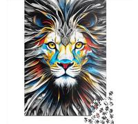 Puzzle carré créatif de 500 pièces Lion aux Couleurs Sauvages pour Adultes et Puzzles en Bois, Jeu Stimulant 500 pièces (52x38cm)