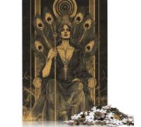 Puzzle carré créatif de 500 pièces « Reine dorée aux Plumes de Paon » pour Adultes et Jouets éducatifs en Bois (52 x 38 cm)