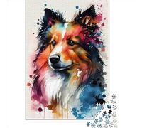 Puzzle carré créatif de 500 pièces représentant Un Chien de Berger des Shetland, en Bois, pour Adultes. Jeu éducatif. 500 pièces (52 x 38 cm).