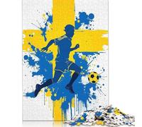 Puzzle carré créatif de 500 pièces représentant Un Joueur de Football suédois avec Drapeau, pour Adultes, Puzzles en Bois, Jeux de défi Uniques, 500 pièces (52 x 38 cm)