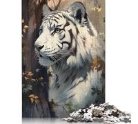 Puzzle carré créatif de 500 pièces représentant Un Portrait de Tigre Blanc, en Bois, pour Adultes. Jeu Stimulant. 500 pièces (52 x 38 cm).