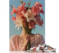 Puzzle carré créatif de 500 pièces représentant Un Visage de Fille Abstrait et des Fleurs, pour Adultes et Puzzles en Bois, Jeu Stimulant, 500 pièces (52 x 38 cm)