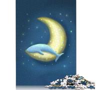 Puzzle carré créatif de 500 pièces représentant Une Baleine Solitaire et Une Lune, pour Adultes, Jeu intellectuel en Bois, 500 pièces (52 x 38 cm)