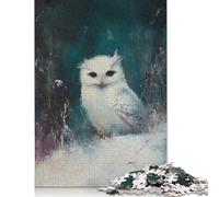 Puzzle carré créatif de 500 pièces représentant Une Chouette des neiges, en Bois, pour Adultes et Jouets éducatifs (52 x 38 cm).
