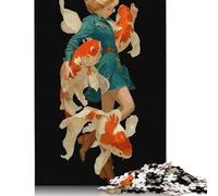 Puzzle carré créatif de 500 pièces représentant Une Femme avec des carpes koï, en Bois, pour Adultes. Jeu éducatif. 500 pièces (52 x 38 cm).