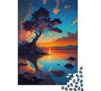 Puzzle carré créatif de 500 pièces représentant Une île au Coucher du Soleil avec Un Arbre, en Bois, pour Adultes. Jeu intellectuel. 500 pièces (52 x 38 cm).