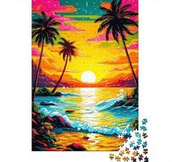 Puzzle carré créatif de 500 pièces sur Le thème du Coucher de Soleil rétro sur la Plage, en Bois, pour Adultes. Jeu Stimulant de 500 pièces (52 x 38 cm).