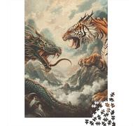 Puzzle carré créatif Dragon Tiger 500 pièces pour Adultes, Puzzles en Bois, Jeux de défi Uniques (500 pièces, 52 x 38 cm)