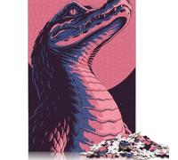 Puzzle carré créatif en Bois 1000 pièces avec Illustration d'alligator Rose et Bleu pour Adultes (75 x 50 cm)