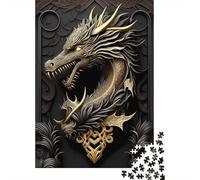 Puzzle carré créatif en Bois de 500 pièces représentant Un Dragon doré, Art déco, pour Adultes, Jeu éducatif (52 x 38 cm).