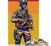 Puzzle carré créatif en Bois de 500 pièces représentant Un Soldat des États-Unis (52 x 38 cm) pour soulager Le Stress et Offrir des Cadeaux de Noël Uniques.