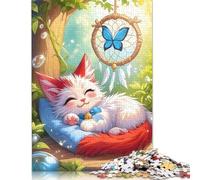 Puzzle carré créatif en Bois pour Adultes, 1 000 pièces, Motif Chaton endormi avec Attrape-rêves, Jeu intellectuel, 1 000 pièces (75 x 50 cm).