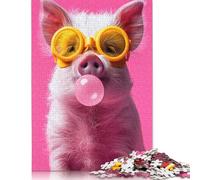 Puzzle carré créatif en Bois pour Adultes, 500 pièces, Motif Cochon Chewing-Gum, Jeu intellectuel, 52 x 38 cm