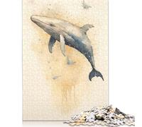 Puzzle carré créatif en Bois pour Adultes, Motif Baleine Aquarelle, Gros Poisson, 500 pièces (52 x 38 cm).