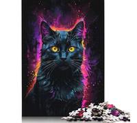 Puzzle carré créatif en Bois pour Adultes, Motif Chat Noir néon, 1 000 pièces (75 x 50 cm), Jeu éducatif pour Adultes
