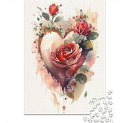 Puzzle carré créatif en Bois pour Adultes, Motif cœur et Rose Aquarelle, 1 000 pièces (75 x 50 cm), Jeu Stimulant