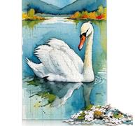 Puzzle carré créatif en Bois pour Adultes, Motif Cygne Aquarelle sur Un lac, 1 000 pièces (75 x 50 cm), Jeu Stimulant