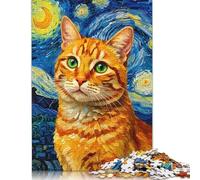 Puzzle carré créatif en Bois représentant Un Chat sous Un Ciel étoilé pour Adultes, décoration d'intérieur (75 x 50 cm)