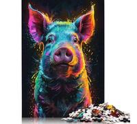 Puzzle carré créatif en Bois représentant Un Cochon au néon, 1 000 pièces (75 x 50 cm), pour Adultes