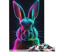 Puzzle carré créatif en Bois représentant Un Lapin néon, 1 000 pièces, Jeu éducatif pour Adultes (75 x 50 cm).