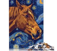 Puzzle carré créatif en Bois représentant Un Portrait de Cheval dans Un Style Nuit étoilée pour Adultes (75 x 50 cm)