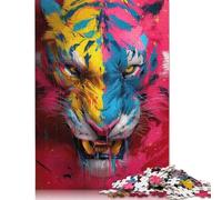 Puzzle carré créatif en Bois représentant Un Tigre coloré pour Adultes, 1 000 pièces (75 x 50 cm), Jeu de défi Unique