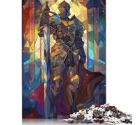 Puzzle carré créatif en vitrail de 500 pièces représentant Un Paladin à l'épée, idéal pour Adultes. Jeu de réflexion en Bois et en Verre. 500 pièces (52 x 38 cm).