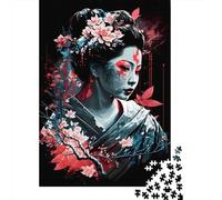 Puzzle carré créatif Geisha Neon Cherry Blossom 500 pièces pour Adultes et Puzzles en Bois, Jeu Stimulant 500 pièces (52 x 38 cm)