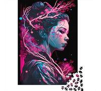 Puzzle carré créatif Geisha Neon Cherry Blossom pour Adultes, 1000 pièces (75 x 50 cm), Jeux de défi Uniques en Bois