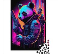 Puzzle carré créatif Panda Néon 1000 pièces pour Adultes, Puzzle en Bois, Jeu intellectuel, 1000 pièces (75 x 50 cm)