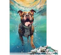 Puzzle carré créatif Pitbull sous-Marin 1000 pièces pour Adultes et Puzzles en Bois, Jeu Stimulant 1000 pièces (75 x 50 cm)