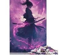 Puzzle carré créatif pour Adultes, 1000 pièces, représentant Une Femme samouraï avec Une épée Katana et des Flammes Violettes, 38 x 26 cm